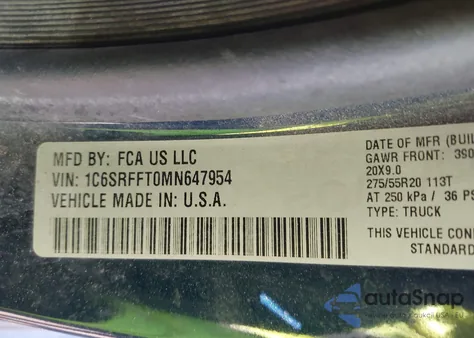 2021 Ram 1500 Big Horn 4X4 5'7 Box from USA, damaged, VIN 1C6SRFFT0MN647954